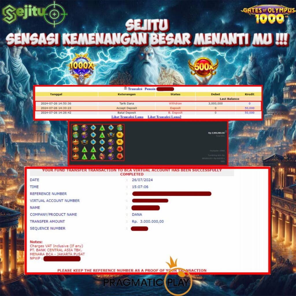 PEMENANG JACKPOT SEJITU GAME PRAGMATIC PLAY