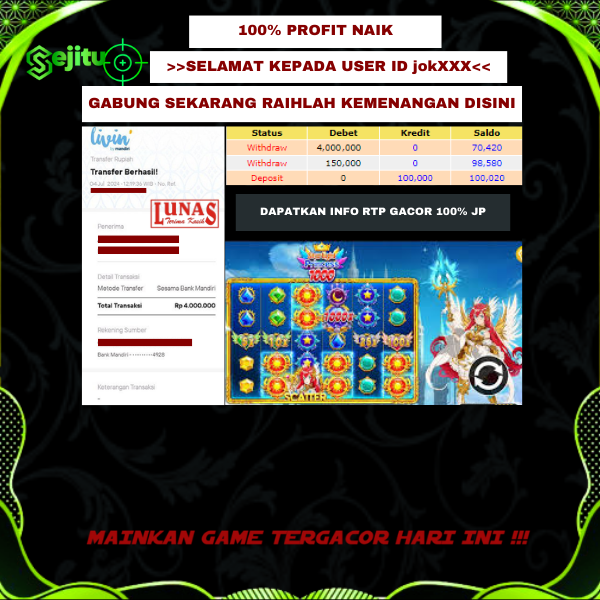 PEMENANG JACKPOT SEJITU GAME PRAGMATIC PLAY