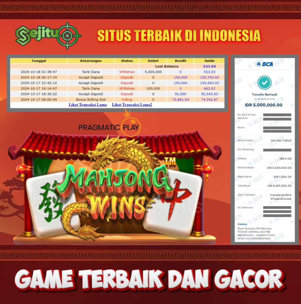 PEMENANG JACKPOT SEJITU GAME MAHJONG WINS PRAGMATIC PLAY