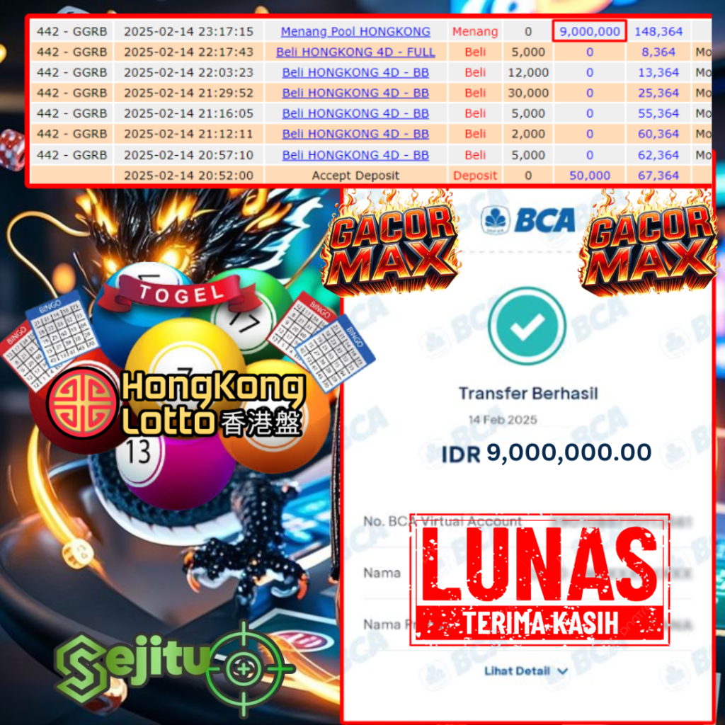 SELAMAT KEPADA MEMBER SEJITU JACKPOT PAUS TOGEL PASARAN HONGKONG LOTTO