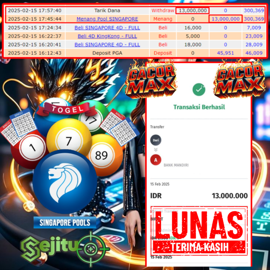 SELAMAT KEPADA MEMBER SEJITU JACKPOT PAUS TOGEL PASARAN SINGAPORE