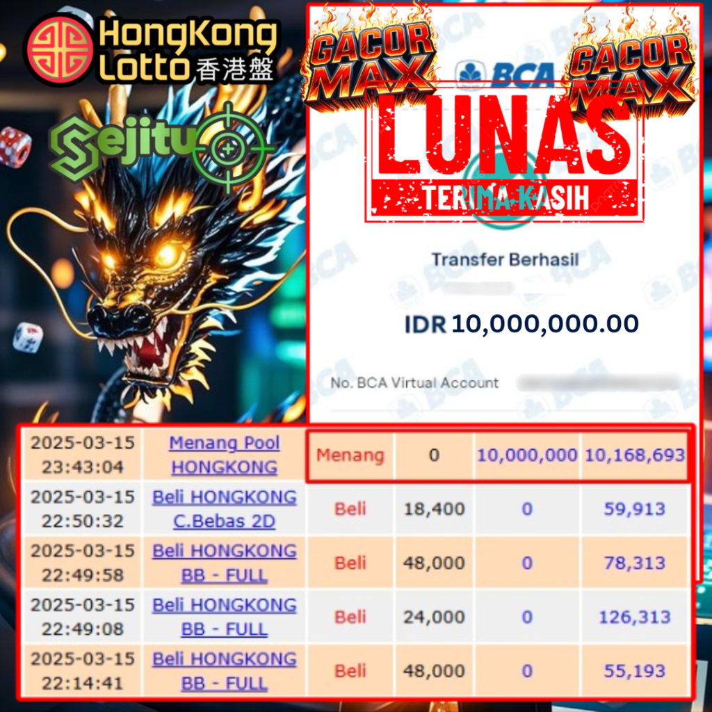 SELAMAT KEPADA MEMBER SEJITU JACKPOT PAUS TOGEL PASARAN HONGKONG LOTTO